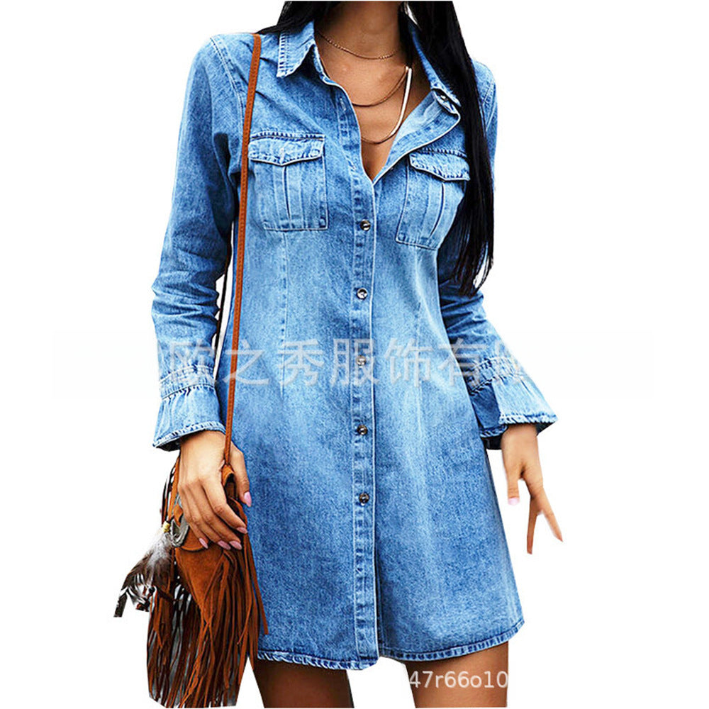 Wholesale Women's long sleeve slim shirt dress